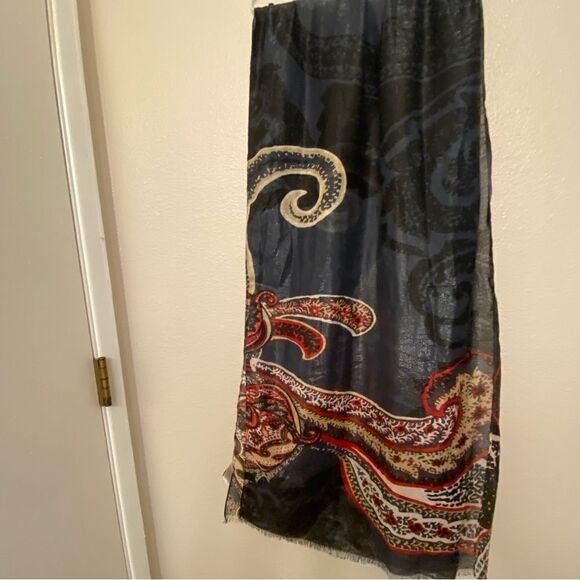 Black colorful metallic thread semi sheer lightweight scarf silky wrap pashmina - Picture 3 of 9